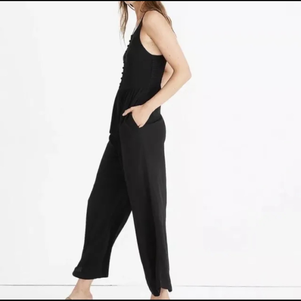 Madewell smocked front button cropped jumpsuit